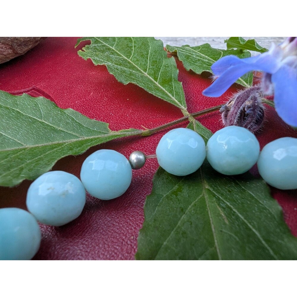 Vintage Sterling Amazonite Bead Bracelet, Lotus Zen Bracelet - Picture 6 of 10